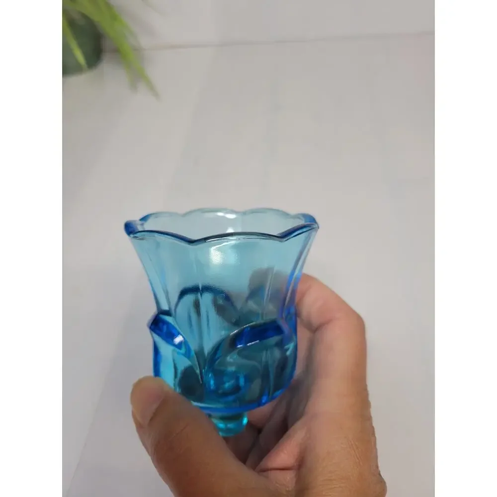 Vintage Homco Blue Tulip Peg Votive Cup Glass Candle Holder Home Interiors